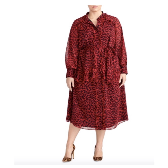 Rachel Roy Collection Dresses & Skirts - RACHEL ROY Leopard Ruffled Midi Dress in Ruby 16W